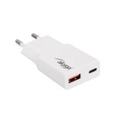 Carregador AK-CH-27 USB-A + USB-C PD 5-20V / max. 3A 30W Quick Charge 3.0 GaN